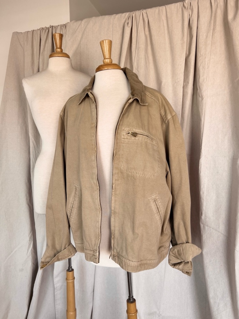 100% Cotton Heavyweight Casual Khaki Zip-Front Jacket